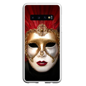 Чехол для Samsung Galaxy S10 с принтом Венецианская маска в Курске, Силикон | Область печати: задняя сторона чехла, без боковых панелей | Тематика изображения на принте: венеция | италия | карнавал | красный | лицо | перья