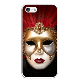 Чехол для iPhone 5/5S матовый с принтом Венецианская маска в Курске, Силикон | Область печати: задняя сторона чехла, без боковых панелей | Тематика изображения на принте: венеция | италия | карнавал | красный | лицо | перья