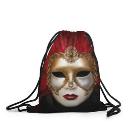 Рюкзак-мешок 3D с принтом Венецианская маска в Курске, 100% полиэстер | плотность ткани — 200 г/м2, размер — 35 х 45 см; лямки — толстые шнурки, застежка на шнуровке, без карманов и подкладки | Тематика изображения на принте: венеция | италия | карнавал | красный | лицо | перья