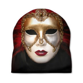 Шапка 3D с принтом Венецианская маска в Курске, 100% полиэстер | универсальный размер, печать по всей поверхности изделия | венеция | италия | карнавал | красный | лицо | перья