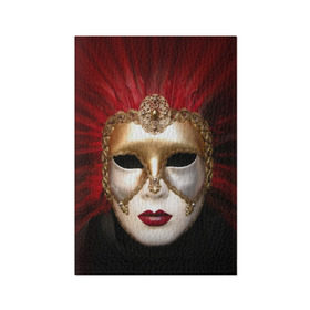 Обложка для паспорта матовая кожа с принтом Венецианская маска в Курске, натуральная матовая кожа | размер 19,3 х 13,7 см; прозрачные пластиковые крепления | Тематика изображения на принте: венеция | италия | карнавал | красный | лицо | перья