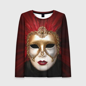 Женский лонгслив 3D с принтом Венецианская маска в Курске, 100% полиэстер | длинные рукава, круглый вырез горловины, полуприлегающий силуэт | венеция | италия | карнавал | красный | лицо | перья