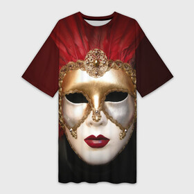 Платье-футболка 3D с принтом Венецианская маска в Курске,  |  | Тематика изображения на принте: венеция | италия | карнавал | красный | лицо | перья