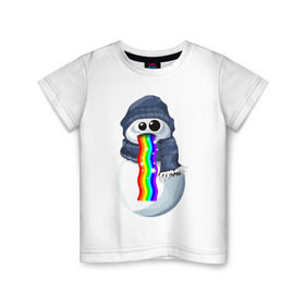 Детская футболка хлопок с принтом Снеговик снэпчат в Курске, 100% хлопок | круглый вырез горловины, полуприлегающий силуэт, длина до линии бедер | snapchat | радуга | снеговик | снэпчат | уши | фильтр | язык