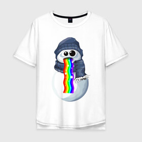 Мужская футболка хлопок Oversize с принтом Снеговик снэпчат в Курске, 100% хлопок | свободный крой, круглый ворот, “спинка” длиннее передней части | snapchat | радуга | снеговик | снэпчат | уши | фильтр | язык