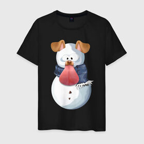 Мужская футболка хлопок с принтом Снеговик снэпчат 2 в Курске, 100% хлопок | прямой крой, круглый вырез горловины, длина до линии бедер, слегка спущенное плечо. | Тематика изображения на принте: snapchat | радуга | снеговик | снэпчат | уши | фильтр | язык