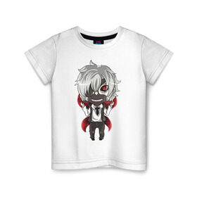 Детская футболка хлопок с принтом Канеки в Курске, 100% хлопок | круглый вырез горловины, полуприлегающий силуэт, длина до линии бедер | anime | ghoul | tokyo | tokyo ghoul | гуль