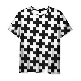 Мужская футболка 3D с принтом Крест в Курске, 100% полиэфир | прямой крой, круглый вырез горловины, длина до линии бедер | cross | крест | оптическая иллюзия | орнамент | узор | чёрно белый