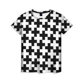 Женская футболка 3D с принтом Крест в Курске, 100% полиэфир ( синтетическое хлопкоподобное полотно) | прямой крой, круглый вырез горловины, длина до линии бедер | cross | крест | оптическая иллюзия | орнамент | узор | чёрно белый