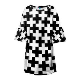 Детское платье 3D с принтом Крест в Курске, 100% полиэстер | прямой силуэт, чуть расширенный к низу. Круглая горловина, на рукавах — воланы | cross | крест | оптическая иллюзия | орнамент | узор | чёрно белый