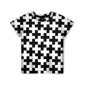 Детская футболка 3D с принтом Крест в Курске, 100% гипоаллергенный полиэфир | прямой крой, круглый вырез горловины, длина до линии бедер, чуть спущенное плечо, ткань немного тянется | cross | крест | оптическая иллюзия | орнамент | узор | чёрно белый