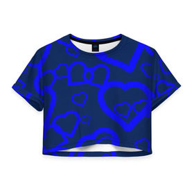 Женская футболка 3D укороченная с принтом Ночная романтика в Курске, 100% полиэстер | круглая горловина, длина футболки до линии талии, рукава с отворотами | love is | влюблённый | любовь | ночь | романтика | сердечки | сердце