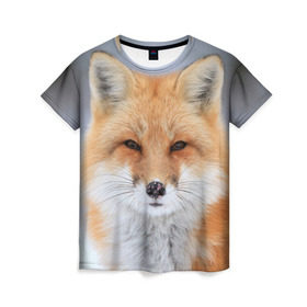 Женская футболка 3D с принтом Лиса в Курске, 100% полиэфир ( синтетическое хлопкоподобное полотно) | прямой крой, круглый вырез горловины, длина до линии бедер | animal | fox | look | predator | red | sly | wild | взгляд | дикая | животное | лиса | рыжая | хитрая | хищник