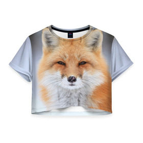 Женская футболка 3D укороченная с принтом Лиса в Курске, 100% полиэстер | круглая горловина, длина футболки до линии талии, рукава с отворотами | animal | fox | look | predator | red | sly | wild | взгляд | дикая | животное | лиса | рыжая | хитрая | хищник