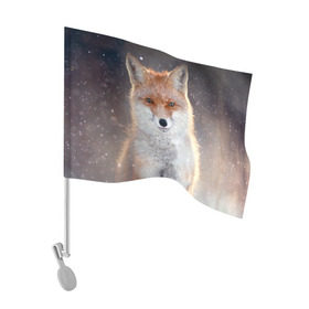 Флаг для автомобиля с принтом Лиса в Курске, 100% полиэстер | Размер: 30*21 см | animal | baby | fox | predator | red | sly | snow | view | wild | winter | взгляд | дикая | животное | зима | лиса | малыш | рыжая | снег | хитрая | хищник