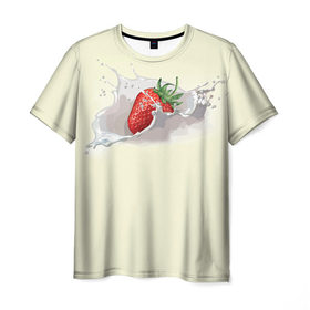Мужская футболка 3D с принтом Клубника со сливками в Курске, 100% полиэфир | прямой крой, круглый вырез горловины, длина до линии бедер | Тематика изображения на принте: 
