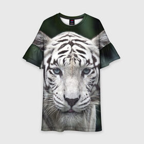 Детское платье 3D с принтом Белый тигр в Курске, 100% полиэстер | прямой силуэт, чуть расширенный к низу. Круглая горловина, на рукавах — воланы | animal | jungle | look | predator | tiger | white | wild | белый | взгляд | джунгли | дикий | животное | тигр | хищник