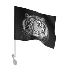 Флаг для автомобиля с принтом Тигр в Курске, 100% полиэстер | Размер: 30*21 см | animal | black   white | look | predator | tiger | wild | взгляд | дикий | животное | тигр | хищник | черно   белый