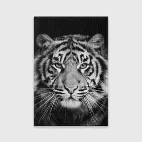 Обложка для паспорта матовая кожа с принтом Тигр в Курске, натуральная матовая кожа | размер 19,3 х 13,7 см; прозрачные пластиковые крепления | Тематика изображения на принте: animal | black   white | look | predator | tiger | wild | взгляд | дикий | животное | тигр | хищник | черно   белый