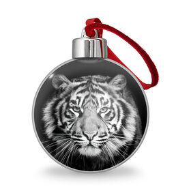 Ёлочный шар с принтом Тигр в Курске, Пластик | Диаметр: 77 мм | animal | black   white | look | predator | tiger | wild | взгляд | дикий | животное | тигр | хищник | черно   белый