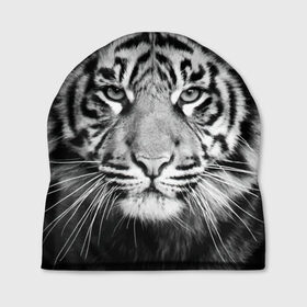 Шапка 3D с принтом Тигр в Курске, 100% полиэстер | универсальный размер, печать по всей поверхности изделия | Тематика изображения на принте: animal | black   white | look | predator | tiger | wild | взгляд | дикий | животное | тигр | хищник | черно   белый