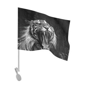 Флаг для автомобиля с принтом Тигр в Курске, 100% полиэстер | Размер: 30*21 см | animal | black   white | fangs | jaws | jungle | predator | teeth | tiger | wild | джунгли | дикий | животное | клыки | оскал | пасть | тигр | хищник | черно   белый
