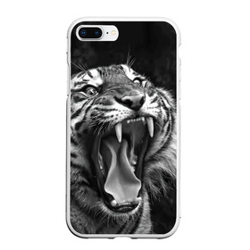 Чехол для iPhone 7Plus/8 Plus матовый с принтом Тигр в Курске, Силикон | Область печати: задняя сторона чехла, без боковых панелей | animal | black   white | fangs | jaws | jungle | predator | teeth | tiger | wild | джунгли | дикий | животное | клыки | оскал | пасть | тигр | хищник | черно   белый