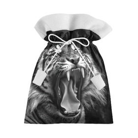 Подарочный 3D мешок с принтом Тигр в Курске, 100% полиэстер | Размер: 29*39 см | animal | black   white | fangs | jaws | jungle | predator | teeth | tiger | wild | джунгли | дикий | животное | клыки | оскал | пасть | тигр | хищник | черно   белый