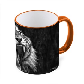 Кружка 3D с принтом Тигр в Курске, керамика | ёмкость 330 мл | animal | black   white | fangs | jaws | jungle | predator | teeth | tiger | wild | джунгли | дикий | животное | клыки | оскал | пасть | тигр | хищник | черно   белый