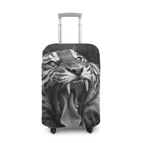 Чехол для чемодана 3D с принтом Тигр в Курске, 86% полиэфир, 14% спандекс | двустороннее нанесение принта, прорези для ручек и колес | animal | black   white | fangs | jaws | jungle | predator | teeth | tiger | wild | джунгли | дикий | животное | клыки | оскал | пасть | тигр | хищник | черно   белый