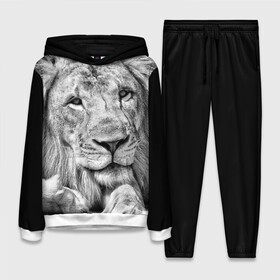 Женский костюм 3D (с толстовкой) с принтом Лев в Курске,  |  | animal | black   white | king | lies | lion | look | predator | wild | взгляд | дикий | животное | зверь | лев | лежит | хищник | царь | черно   белый