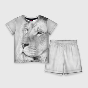 Детский костюм с шортами 3D с принтом Лев в Курске,  |  | animal | black   white | king | lion | look | predator | wild | взгляд | дикий | животное | зверь | лев | хищник | царь | черно   белый