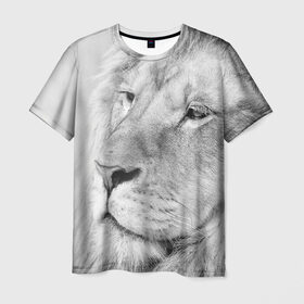 Мужская футболка 3D с принтом Лев в Курске, 100% полиэфир | прямой крой, круглый вырез горловины, длина до линии бедер | animal | black   white | king | lion | look | predator | wild | взгляд | дикий | животное | зверь | лев | хищник | царь | черно   белый