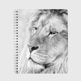 Тетрадь с принтом Лев в Курске, 100% бумага | 48 листов, плотность листов — 60 г/м2, плотность картонной обложки — 250 г/м2. Листы скреплены сбоку удобной пружинной спиралью. Уголки страниц и обложки скругленные. Цвет линий — светло-серый
 | animal | black   white | king | lion | look | predator | wild | взгляд | дикий | животное | зверь | лев | хищник | царь | черно   белый