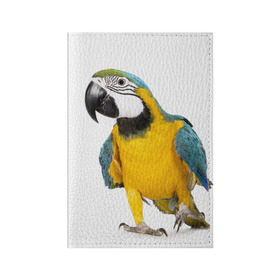 Обложка для паспорта матовая кожа с принтом Попугай ара в Курске, натуральная матовая кожа | размер 19,3 х 13,7 см; прозрачные пластиковые крепления | Тематика изображения на принте: желтый | птица | синий | экзотика