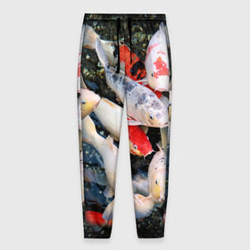 Мужские брюки 3D с принтом Koi Fish (карпы кои) в Курске, 100% полиэстер | манжеты по низу, эластичный пояс регулируется шнурком, по бокам два кармана без застежек, внутренняя часть кармана из мелкой сетки | bright | brocade | carp | color | decorative | depth | exotic | fish | koi | koi fish | sea | water | вода | глубина | декоративные | карпы | кои | море | парчовый | рыбки | цвет | экзотические | яркий