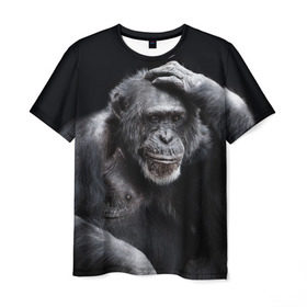 Мужская футболка 3D с принтом ЕГЭ в Курске, 100% полиэфир | прямой крой, круглый вырез горловины, длина до линии бедер | егэ | обезьяна | шимпанзе | школа | экзамен | экзамены