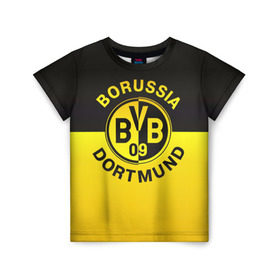 Детская футболка 3D с принтом Borussia Dortmund FC в Курске, 100% гипоаллергенный полиэфир | прямой крой, круглый вырез горловины, длина до линии бедер, чуть спущенное плечо, ткань немного тянется | Тематика изображения на принте: боруссия | германия | дортмунд | клуб | фк | футбол | футбольный