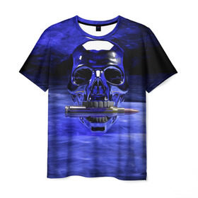 Мужская футболка 3D с принтом Iron skull в Курске, 100% полиэфир | прямой крой, круглый вырез горловины, длина до линии бедер | skull | дым | монстр | ночь | патрон | пуля | снаряд | череп