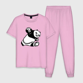 Мужская пижама хлопок с принтом Панда в Курске, 100% хлопок | брюки и футболка прямого кроя, без карманов, на брюках мягкая резинка на поясе и по низу штанин
 | Тематика изображения на принте: кунг фу | мульт | панда