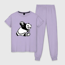 Женская пижама хлопок с принтом Панда в Курске, 100% хлопок | брюки и футболка прямого кроя, без карманов, на брюках мягкая резинка на поясе и по низу штанин | кунг фу | мульт | панда