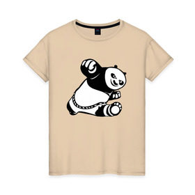 Женская футболка хлопок с принтом Панда в Курске, 100% хлопок | прямой крой, круглый вырез горловины, длина до линии бедер, слегка спущенное плечо | кунг фу | мульт | панда