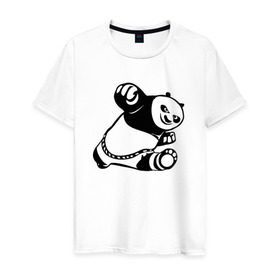 Мужская футболка хлопок с принтом Панда в Курске, 100% хлопок | прямой крой, круглый вырез горловины, длина до линии бедер, слегка спущенное плечо. | кунг фу | мульт | панда