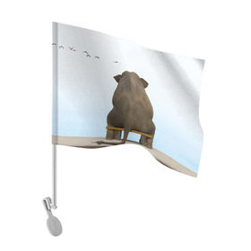 Флаг для автомобиля с принтом Слон и журавли в Курске, 100% полиэстер | Размер: 30*21 см | bench | coast | cranes | dream | elephant | flight | sea | sitting | берег | журавли | мечты | море | полет | сидит | скамейка | слон