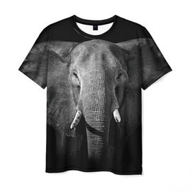 Мужская футболка 3D с принтом Слон в Курске, 100% полиэфир | прямой крой, круглый вырез горловины, длина до линии бедер | animal | big | black   white | elephant | wild | большой | дикий | животное | слон | черно   белый