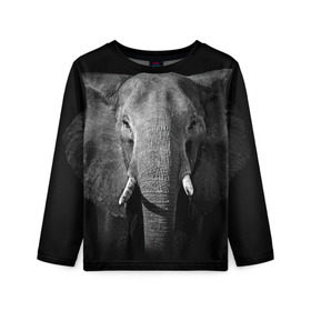 Детский лонгслив 3D с принтом Слон в Курске, 100% полиэстер | длинные рукава, круглый вырез горловины, полуприлегающий силуэт
 | Тематика изображения на принте: animal | big | black   white | elephant | wild | большой | дикий | животное | слон | черно   белый