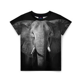 Детская футболка 3D с принтом Слон в Курске, 100% гипоаллергенный полиэфир | прямой крой, круглый вырез горловины, длина до линии бедер, чуть спущенное плечо, ткань немного тянется | Тематика изображения на принте: animal | big | black   white | elephant | wild | большой | дикий | животное | слон | черно   белый