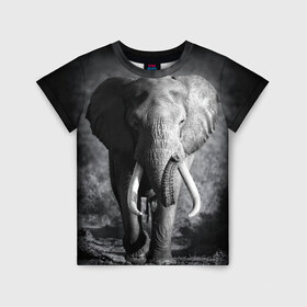 Детская футболка 3D с принтом Слон в Курске, 100% гипоаллергенный полиэфир | прямой крой, круглый вырез горловины, длина до линии бедер, чуть спущенное плечо, ткань немного тянется | Тематика изображения на принте: africa | animal | big | black   white | elephant | go | road | savannah | wild | африка | большой | дикий | дорога | животное | идет | саванна | слон | черно   белый