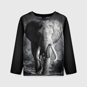 Детский лонгслив 3D с принтом Слон в Курске, 100% полиэстер | длинные рукава, круглый вырез горловины, полуприлегающий силуэт
 | Тематика изображения на принте: africa | animal | big | black   white | elephant | go | road | savannah | wild | африка | большой | дикий | дорога | животное | идет | саванна | слон | черно   белый
