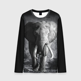 Мужской лонгслив 3D с принтом Слон в Курске, 100% полиэстер | длинные рукава, круглый вырез горловины, полуприлегающий силуэт | africa | animal | big | black   white | elephant | go | road | savannah | wild | африка | большой | дикий | дорога | животное | идет | саванна | слон | черно   белый
